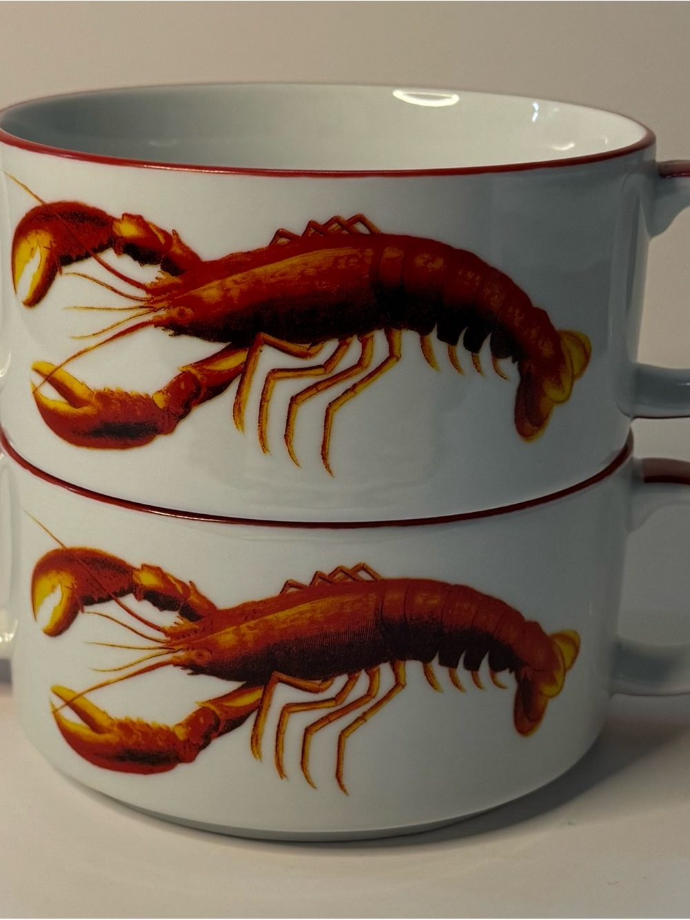 2 bayou banquet crawfish stackable soup mugs interlocking double‎ handle bowls